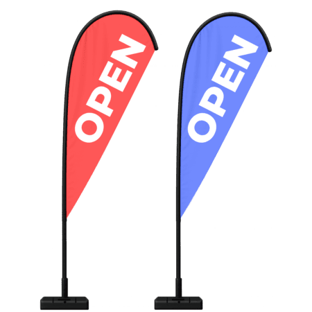 OPEN Red | Blue Teardrop Banner – MEDIUM 3.4m Pole